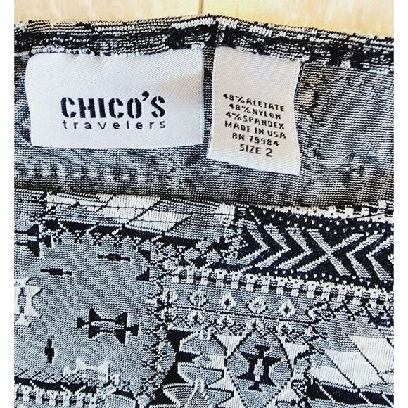 Chico's Travelers 2 Tank Top Medium Black White Stretch‎ Crop Indian Design USA - Picture 4 of 4